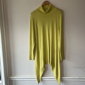 Chicos Turtleneck Asymmetric Yellow Cashmere Blend Sweater 2/L Featherweight New